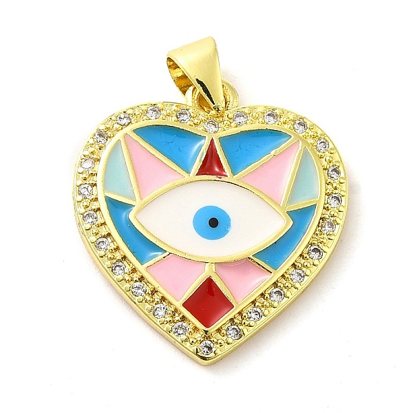 

PandaHall Real 18K Gold Plated Brass Clear Cubic Zirconia Pendants, with Enamel, Heart with Evil Eye, Colorful, 21x19.5x2.5mm, Hole: 5x3.5mm...