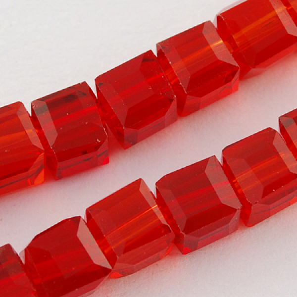 

PandaHall Glass Bead Strands, Faceted, Cube, Red, 7~8x7~8x7~8mm, Hole: 1.5mm, about 97~100pcs/strand, 70~71cm Glass Cube Red