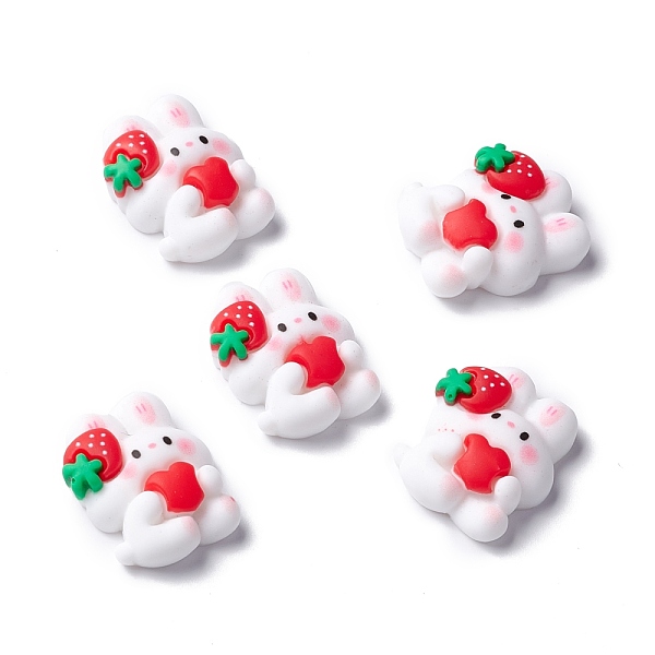 

PandaHall Resin Cabochons, Rabbit with Strawberry & Heart, White, 22.5x19x7mm Resin Rabbit White
