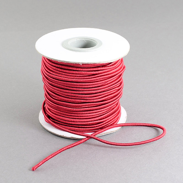 

PandaHall Round Elastic Cord, with Nylon Outside and Rubber Inside, Dark Red, 2mm, about 32.8 yards(30m)/roll Elastic Fibre Round Red