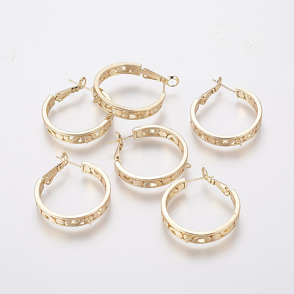 

PandaHall Brass Hoop Earrings, Long-Lasting Plated, Nickel Free, Real 18K Gold Plated, 36~37.5x29.5x5~5.5mm, Hole: 1.2mm, Pin: 0.7mm Brass