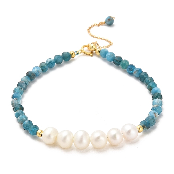 

PandaHall Natural Apatite Bead Bracelets, with Sterling Silver Beads and Pearl Beads, Real 18K Gold Plated, 16.7cm Apatite