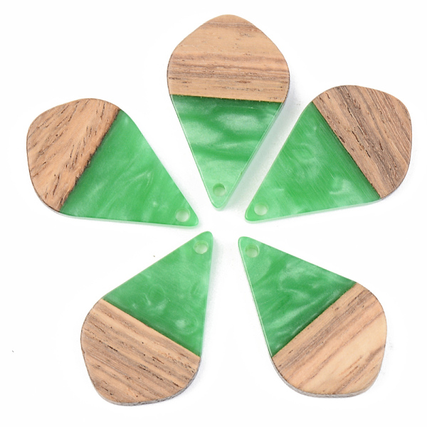 

PandaHall Opaque Resin & Walnut Wood Pendants, Teardrop, Green, 28x17.5x3mm, Hole: 1.8mm Resin+Wood Teardrop Green