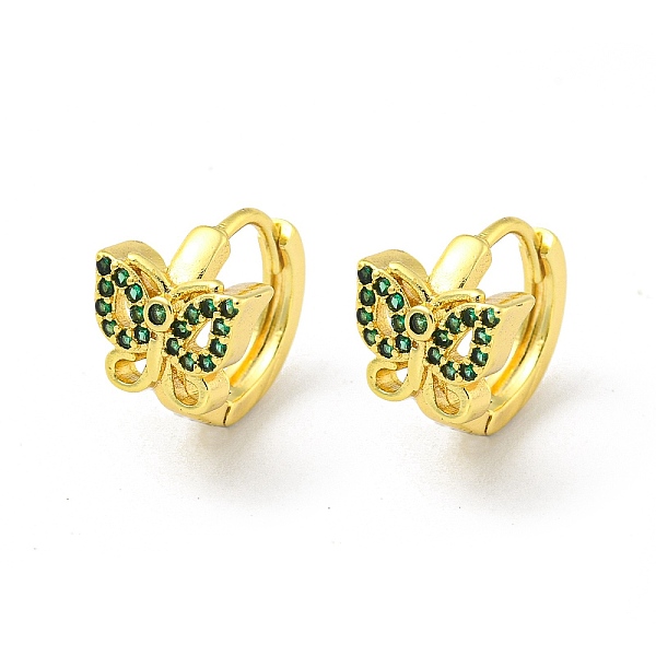 

PandaHall Brass Micro Pave Cubic Zirconia Hoop Earring, Real 18K Gold Plated, Butterfly, Green, 13x10mm Brass Butterfly Green