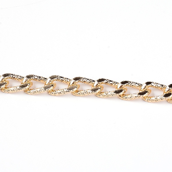 

PandaHall Aluminium Curb Chain, Unwelded, Textured, Light Gold, Links: 12x7x3mm, 3m/bag Aluminum