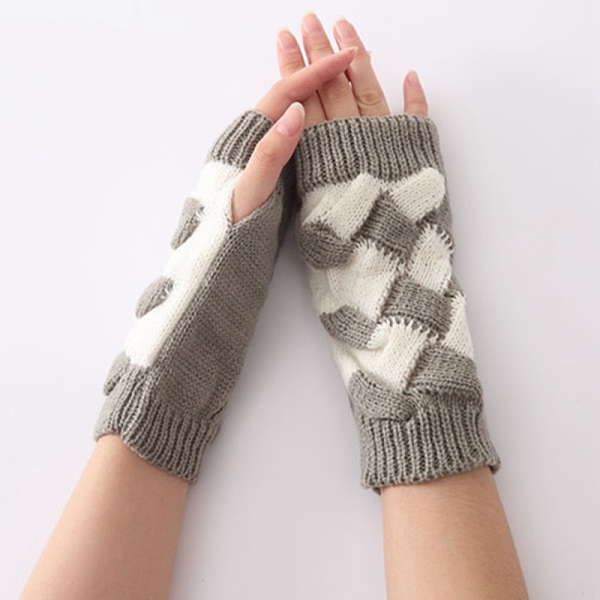 PandaHall Polyacrylonitrile Fiber Yarn Knitting Fingerless Gloves, Two Tone Winter Warm Gloves with Thumb Hole, Gray & White, 200x100mm...