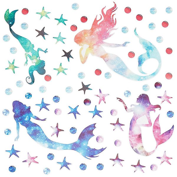 PandaHall GORGECRAFT 2 Sheets Mermaid Wall Stickers Murals Bedroom Decorations Peel and Stick Wall Decals Mermaid Wall Decals for Bathroom...