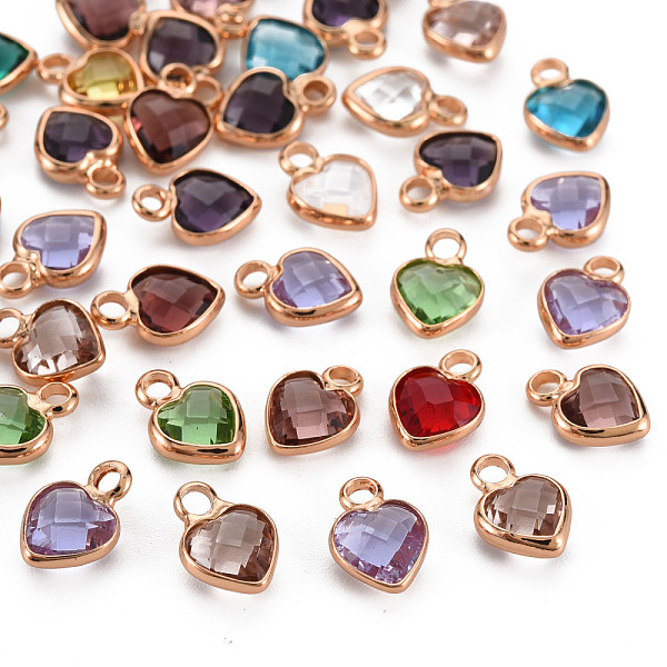 

PandaHall Glass Charms, with Light Gold Tone Brass Findings, Long-Lasting Plated, Faceted, Heart, Mixed Color, 9x6.5x3mm, Hole: 1.6mm..., Multicolor