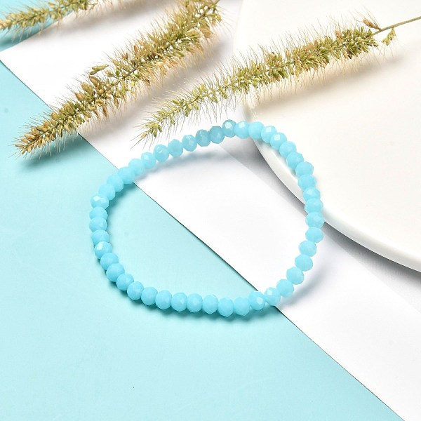 

PandaHall Faceted Glass Rondelle Beads Stretch Bracelet for Kid, Opaque Solid Color Glass Bracelet, Cyan, 4x3.5mm, Inner Diameter: 1-7/8...