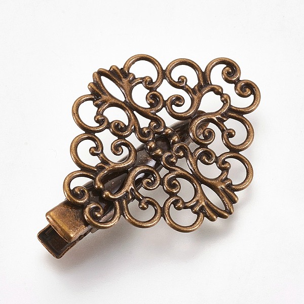 

PandaHall Hair Accessories Iron Alligator Hair Clip Findings, with Brass Filigree Flower Cabochon Bezel Settings, Antique Bronze...