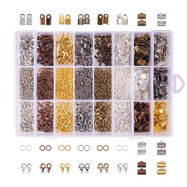 

PandaHall Jewelry Findings Sets, with Iron Cord Ends, Ribbon Ends, Jump Rings and Zinc Alloy Lobster Claw Clasps, Mixed Color, Cord Ende...