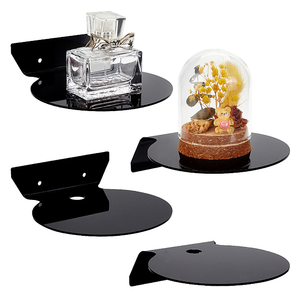 

PandaHall Acrylic Wall Mounted Adhesive Router Storage Rack TV Set Top Box Holders, Small Floating Shelves, Round, Black, 134x129x33mm, Hole...