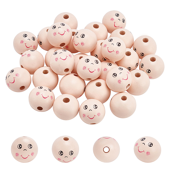 

PandaHall 30Pcs Spray Painted Natural Wood European Beads, Smiling Face Print Large Hole Round Beads, Misty Rose, 23.5x22mm, Hole: 5.5mm...