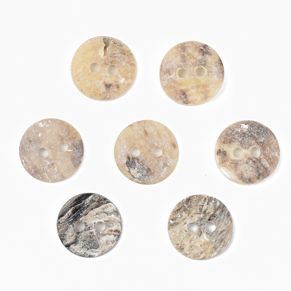 

PandaHall Mother of Pearl Buttons, Natural Akoya Shell Button, Flat Round, Camel, 10x1mm, Hole: 1.6mm Mother of Pearl Flat Round Brown