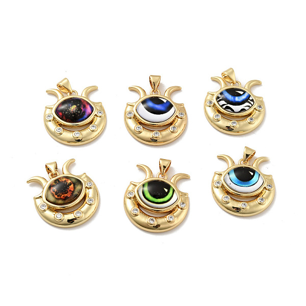 

PandaHall Eye with Moon Brass Micro Pave Clear Cubic Zirconia Pendants, with Resin Eyeball, Cadmium Free & Nickel Free & Lead Free, Real 18K..., Multicolor