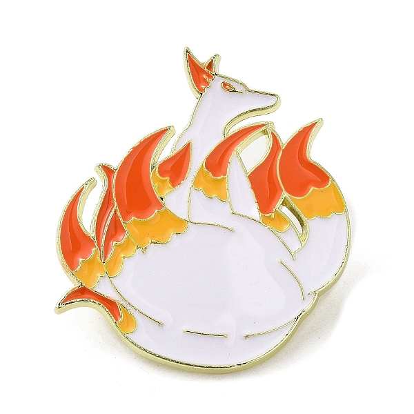 PandaHall Chinese Style Myth Animal Nine Tail Fox Enamel Pins, Light Gold Alloy Brooch for Backpack Clothes Women, Orange, 33.5x29.5x1.5mm...