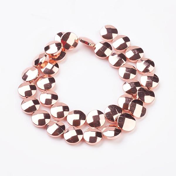 

PandaHall Electroplate Non-magnetic Synthetic Hematite Beads Strands, Grade AAA, Faceted, Flat Round, Rose Gold Plated, 12x4.5mm, Hole: 1mm...