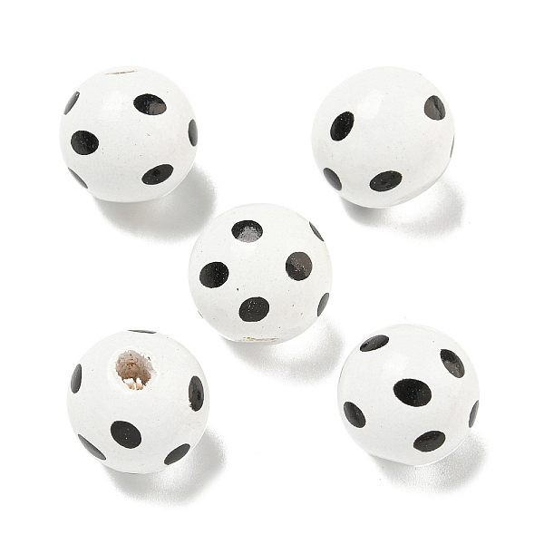 

PandaHall Printed Wood European Beads, Round with Dot Pattern, Black, 15.5~16mm, Hole: 4~4.5mm Wood Round Black