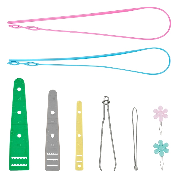 PandaHall Iron Sewing Needle Devices, with Threader Thread Guide Tool & Elastic Band Clip and Plastic Elastic Threaders Wear Elastic Band...