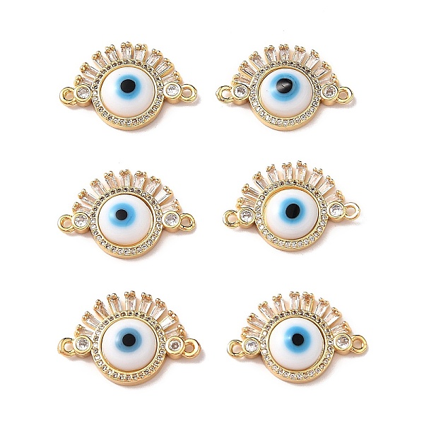 

PandaHall Lampwork Evil Eye Connector Charms, with Clear Cubic Zirconia, Real 18K Gold Plated Brass Findings, White, 18x26x5mm, Hole: 1.4mm...