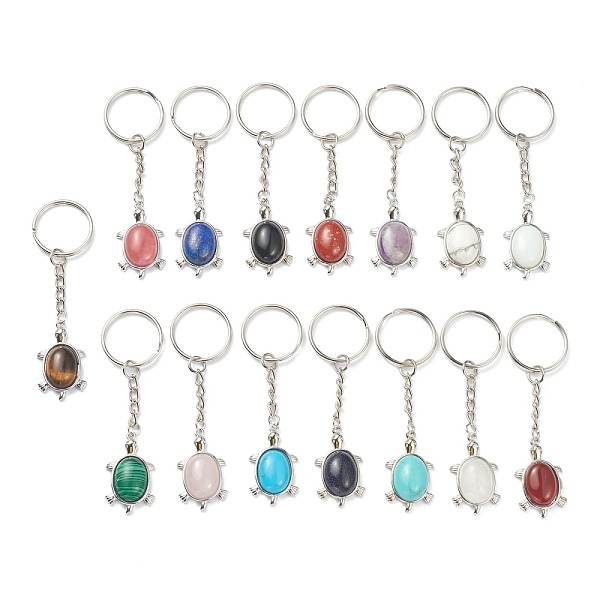

PandaHall Natural & Synthetic Mixed Gemstone Keychain, with Brass Findings and Alloy Split Key Rings, Tortoise, Platinum, 8cm Mixed Stone...