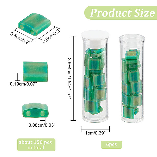 

PandaHall 150 Pcs 2 Hole Tila Beads, 5x5mm Glass Seed Beads Spacer Metallic Color Rectangle Mini Beads Japanese Glass Beads for Bracelet..., Green