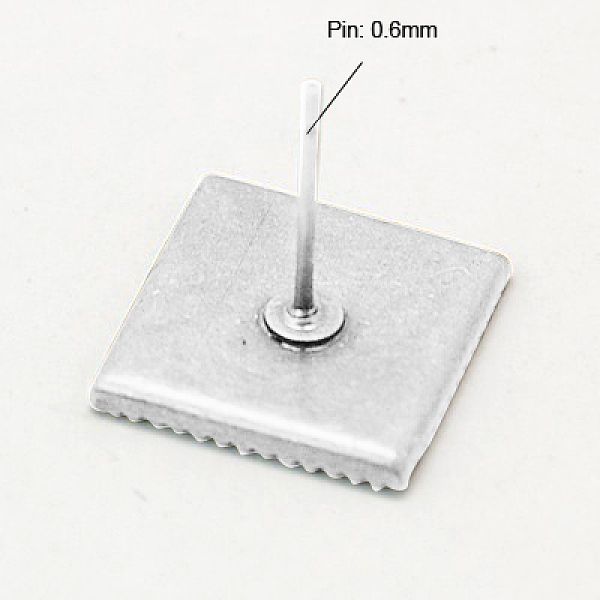 

PandaHall Brass Stud Earring Settings, Silver, 13x13mm, Tray: 12x12mm, Pin: 0.6mm thick Brass Others