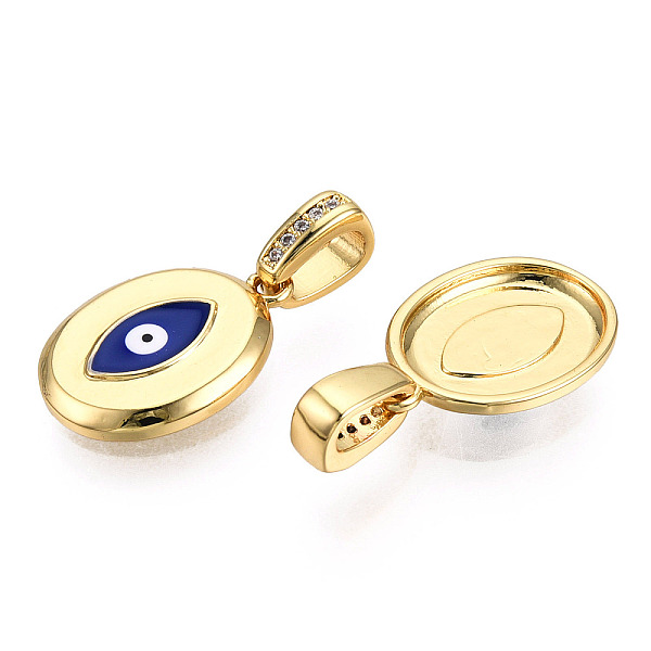 

PandaHall Brass Micro Pave Clear Cubic Zirconia Pendants, with Enamel, Nickel Free, Oval with Evil Eye, Real 18K Gold Plated, Dark Blue...