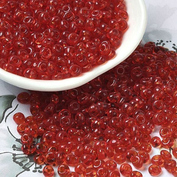 

PandaHall Transparent Colours Glass Seed Beads, Fringe Teardrop Beads, FireBrick, 6/0, 4~4.5x3~3.5x4~4.5mm, Hole: 1~1.2mm, about..., Red