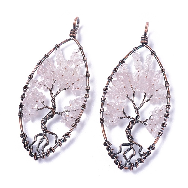 

PandaHall Natural Rose Quartz Pendants, with Brass Findings, Horse Eye with Tree, Red Copper, 80~90x36~40x5~8mm, Hole: 6~7mm Rose Quartz...