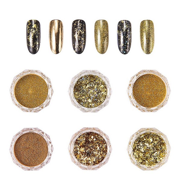 

PandaHall Nail Art Powder, Shinning Mirror Effect, Mixed Color, 30x18mm, 6box/set Plastic Multicolor