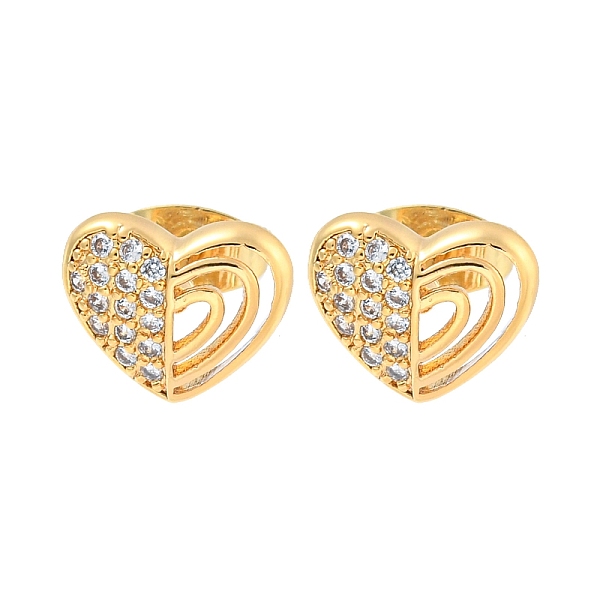 

PandaHall Heart Brass Pave Clear Cubic Zirconia Stud Earrings, Real 14K Gold Plated, 9x11mm Brass Heart Clear