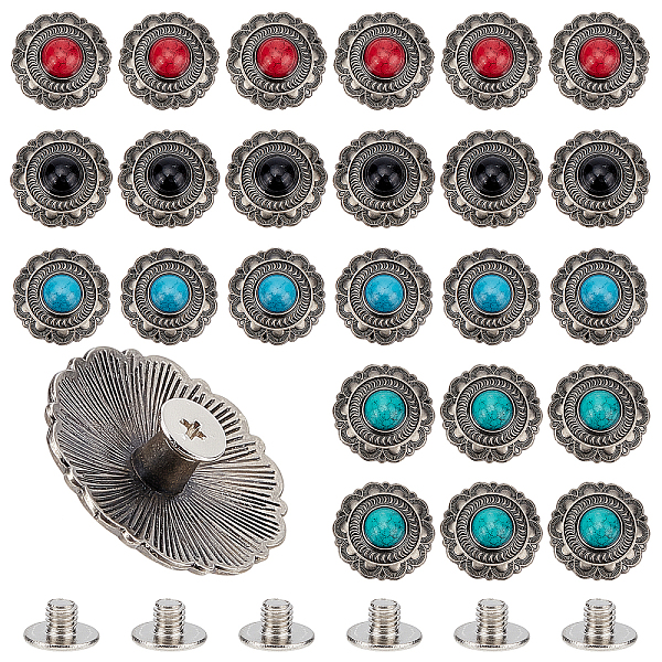 

PandaHall AHANDMAKER 24 Sets Sun Flower Decorative Buckle with Screws Back, Vintage Synthetic Turquoise Conchos Buttons, Round Shape Leather...