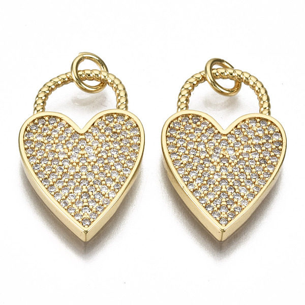 

PandaHall Brass Micro Pave Clear Cubic Zirconia Pendants, with Jump Rings, Nickel Free, Heart Lock Shape, Real 16K Gold Plated...