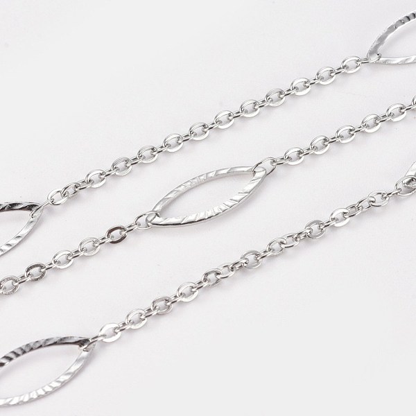 

PandaHall 304 Stainless Steel Cable Chains, with Horse Eye/Marquise Links, Soldered, with Spool, Flat Oval, Stainless Steel Color, 6mm, Link...