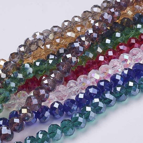 

PandaHall Electroplate Glass Beads, Mixed Color, AB Color Plated, Faceted Rondelle, 10mm in diameter, 7mm thick, hole: 1mm, 72pcs/strand..., Multicolor