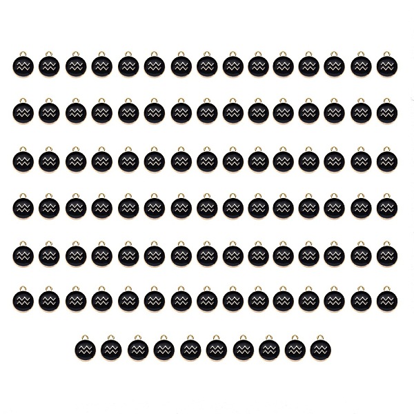 

PandaHall Alloy Enamel Pendants, Flat Round with Constellation, Light Gold, Black, Aquarius, 15x12x2mm, Hole: 1.5mm, 100pcs/Box Alloy+Enamel...