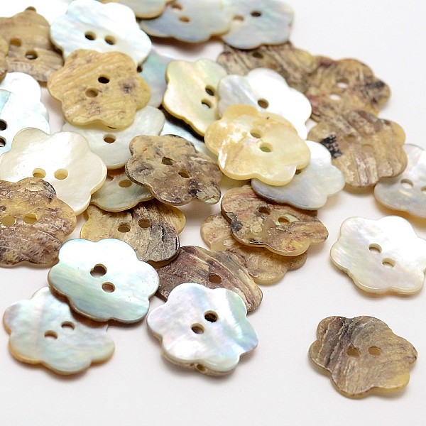 

PandaHall 2-Hole Flower Mother of Pearl Buttons, Akoya Shell Button, Camel, 13~14x1~1.5mm, Hole: 1.5mm, about 720pcs/bag Mother of Pearl..., Brown