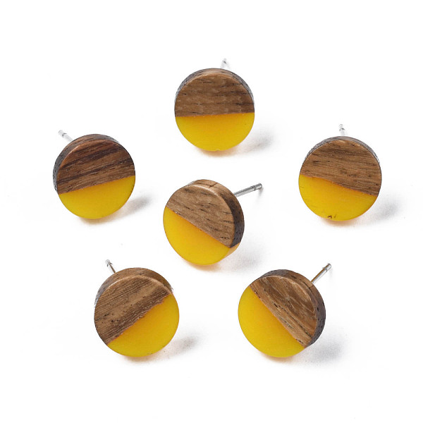 

PandaHall Opaque Resin & Walnut Wood Stud Earrings, with 316 Stainless Steel Pins, Flat Round, Gold, 10mm, Pin: 0.7mm Wood Flat Round Gold