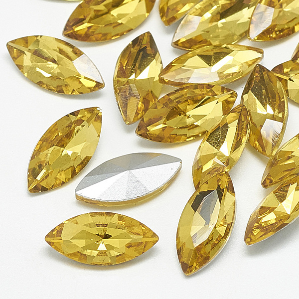 

PandaHall Pointed Back Glass Rhinestone Cabochons, Back Plated, Faceted, Horse Eye, Topaz, 8x4x2mm Glass Rhinestone Horse Eye Yellow