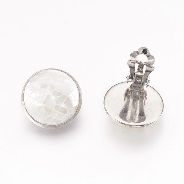 

PandaHall Natural White Shell Clip-on Earrings, with Platinum Tone Brass Findings, Half Round, White, 18x11mm Shell White