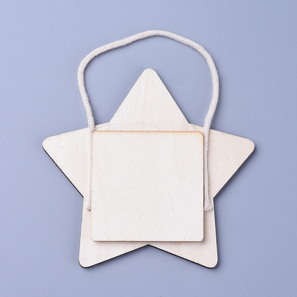

PandaHall Wood Pendants, Photo Frame Theme, Undyed, Star, Antique White, 117.5x117.5x7.5mm, Inner Diameter: 40x40mm Wood Star Orange