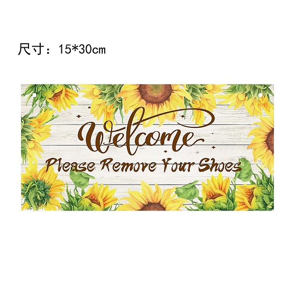 PandaHall Printed Wood Hanging Wall Decorations, for Front Door Home Decoration, with Jute Twine, Rectangle with Word Welcome Please Remove...