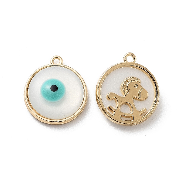 

PandaHall Rack Plating Alloy Enamel Pendants, with Resin, Flat Round with Evil Eye & Horse Charm, Cadmium Free & Nickel Free & Lead Free..., White