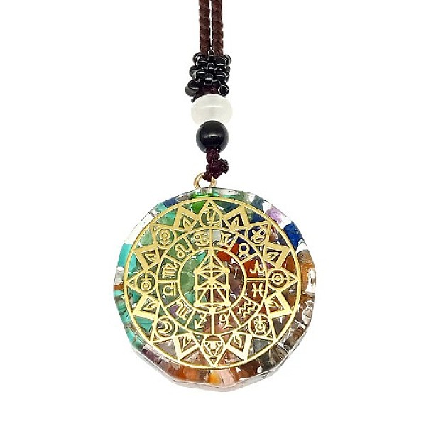 

PandaHall Orgonite Chakra Natural & Synthetic Mixed Stone Pendant Necklaces, Nylon Thread Necklace for Women, Flat Round, Constellation...