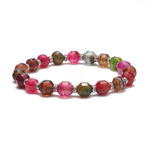 

PandaHall Dyed Natural Agate Beaded Stretch Bracelet, Brass Rhinestone Jewelry for Women, Cerise, Inner Diameter: 2-1/2~2-5/8 inch..., Red