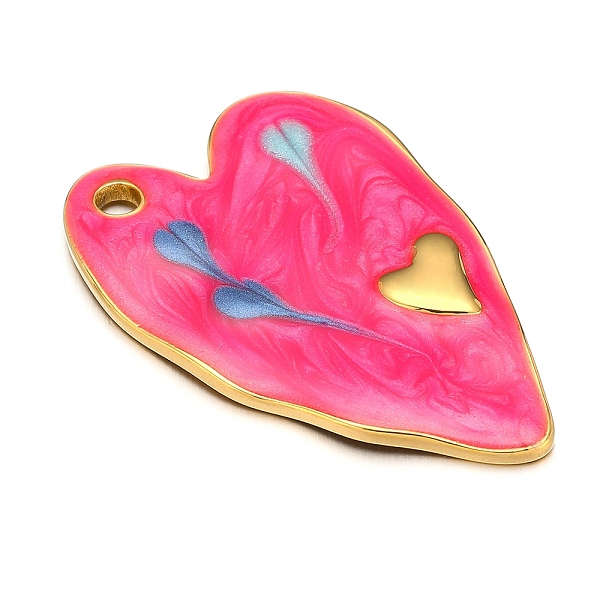 

PandaHall Stainless Steel Pendants, with Enamel, Golden, Heart Charm, Deep Pink, 36x24mm, Hole: 2.5mm Stainless Steel+Enamel Heart