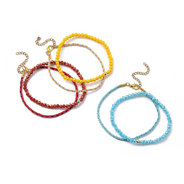 

PandaHall Glass Stretch Beaded Bracelets & Cotton Braided Cord Bracelet Sets, with Brass Beads and Zinc Alloy Lobster Claw Clasps, Golden..., Multicolor