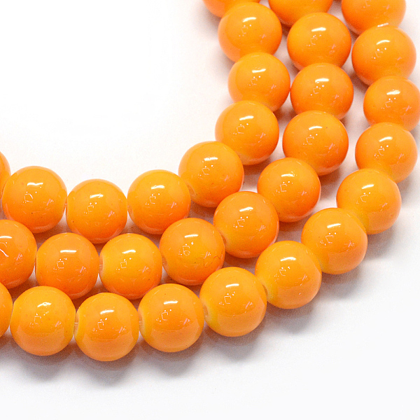 

PandaHall Baking Painted Glass Round Bead Strands, Orange, 8.5~9mm, Hole: 1.5mm, about 100~105pcs/strand, 31.8 inch Glass Round Orange
