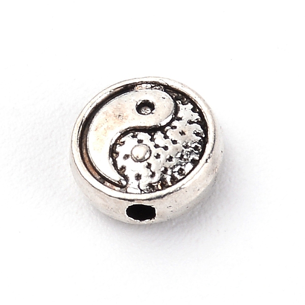 

PandaHall Zinc Alloy Beads, Flat Round with YinYang, Antique Silver, 8x4mm, Hole: 1.6mm, 50pcs/bag Alloy Flat Round
